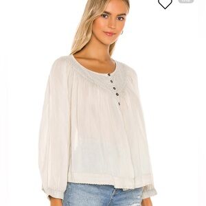 We The Free Free People Cool Meadow Top XS White Peasant Poet Smocked Oversized